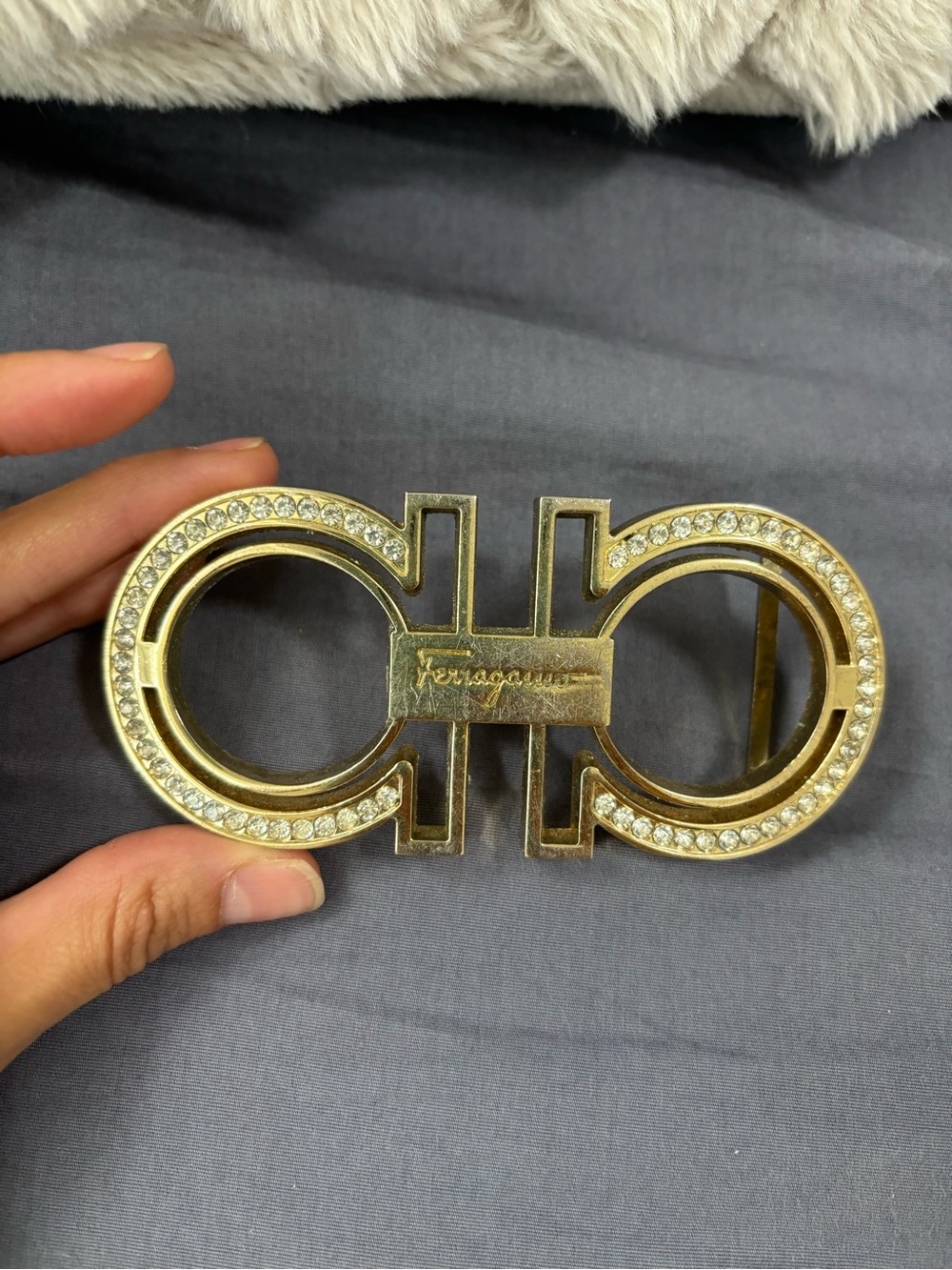 Salvatore Ferragamo Gold Crystal Double Gancio Belt Buckle - Picture 2 of 5